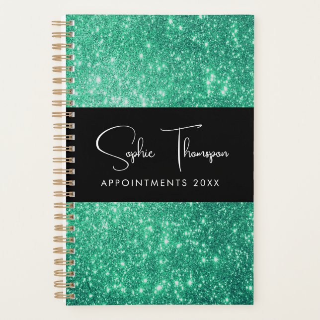 Grüner Glitzer im neuen Jahr Planer (Vorderseite)