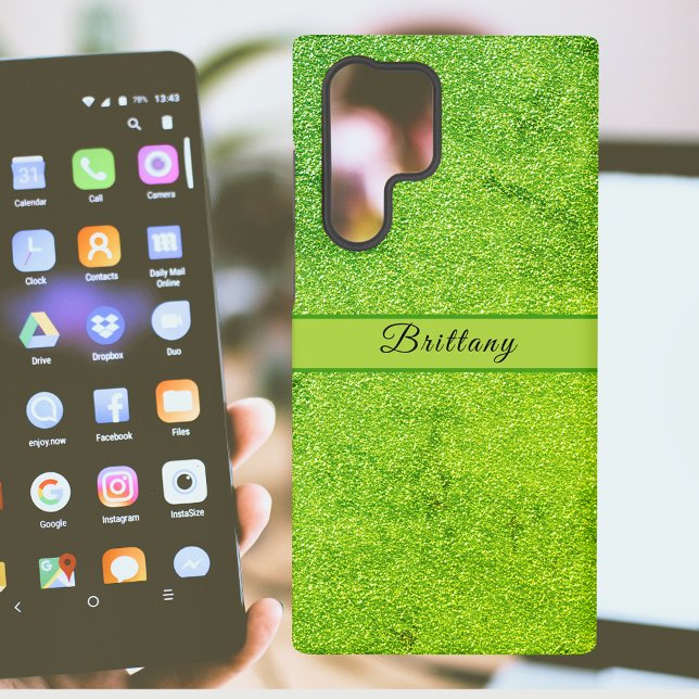 Grüner Glitzer Künstlerischer Abstrakter Name Samsung Galaxy Hülle (Green Glitter Artsy Abstract Add Name Samsung Galaxy Case)