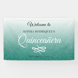 Grüner Glitzer Quinceañera 15. Geburtstag Willkomm Banner