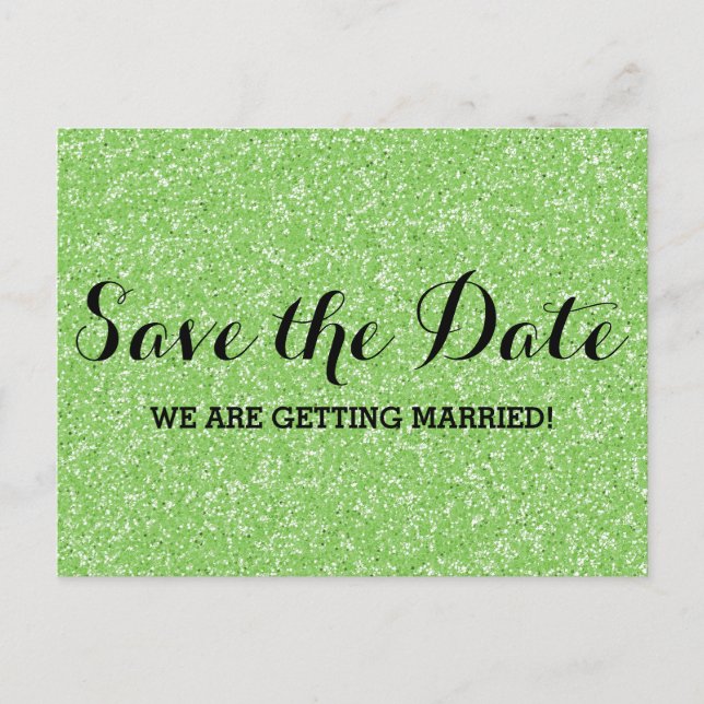 Grüner Glitzer Save the Date Postkarte (Vorderseite)
