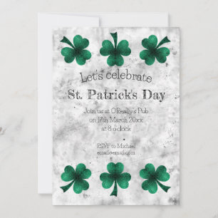 Grüner Glitzer Shamrock Grau St. Patrick Tag Weiß Einladung