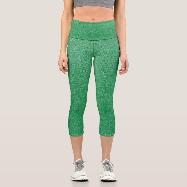 Grüner Glitzer, Sparkle, Hintergrund des Glitzer Capri Leggings (Vorderseite)