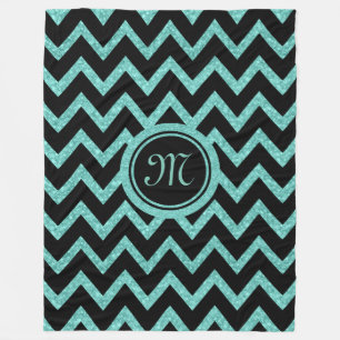 Grüner Glitzer und Glitzern mit schwarzem Zigzag-M Fleecedecke