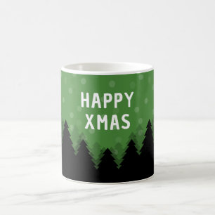 Grüner glücklicher Weihnachtsbecher mit Wald, Bäum Kaffeetasse
