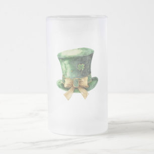 Grüner Gold Glitter Shamrock St. Patrick's Day Hut Mattglas Bierglas