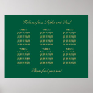 Grüner Golden Beige 6-Tisch-Sitzplanposter Poster