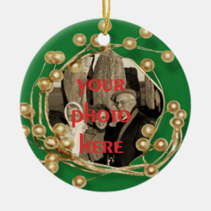 Grüner Goldener Ballrahmen-Foto-Schmuck Keramik Ornament