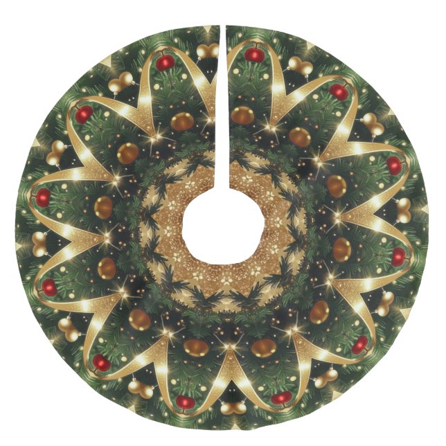 Grüner Goldener Dekorativer Weihnachtsbaum-Teppich Polyester Weihnachtsbaumdecke (Vorderseite)