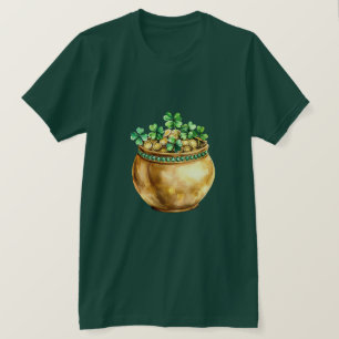 Grüner Goldener Kleeblatt-Topf des Goldes T-Shirt