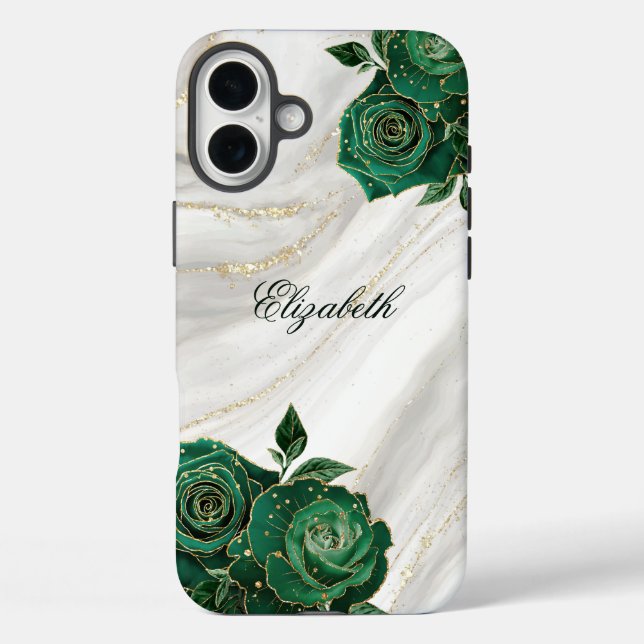 Grüner goldfarbener weißer Marmor Case-Mate iPhone Hülle (Rückseite)