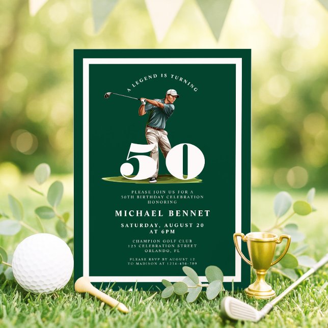 Grüner Golf 50. Geburtstagseinladung Einladung (Green Golf 50th Birthday Invitation)