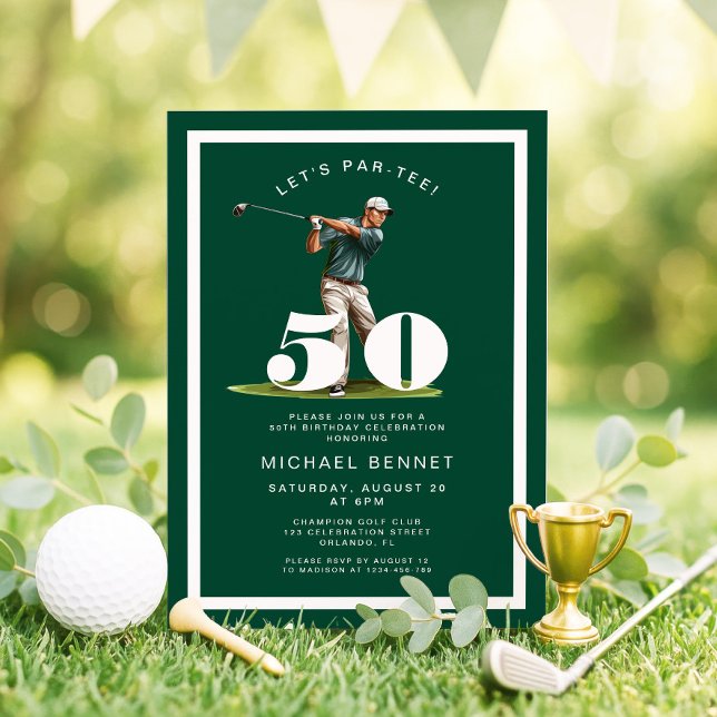 Grüner Golf 50. Geburtstagseinladung Einladung (Green Golf 50th Birthday Invitation)