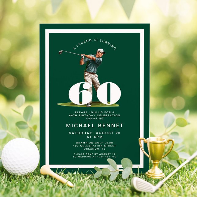 Grüner Golf 60. Geburtstagseinladung Einladung (Green Golf 60th Birthday Invitation)