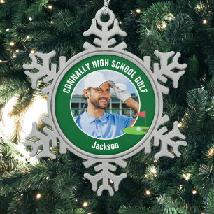 Grüner Golfer-Foto-Hochschul-Golfteam Schneeflocken Zinn-Ornament