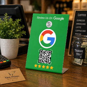 Grüner Google Review Geschäft Stand mit QR Code Sockelschild