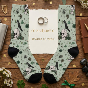 Grüner Gothischer Irischer Totenkopf & Rosen Handg Socken
