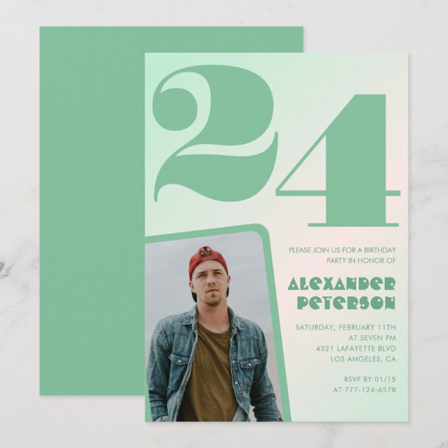 Grüner Gradient 24. Geburtstag Einladungen Foto (Vorne/Hinten)