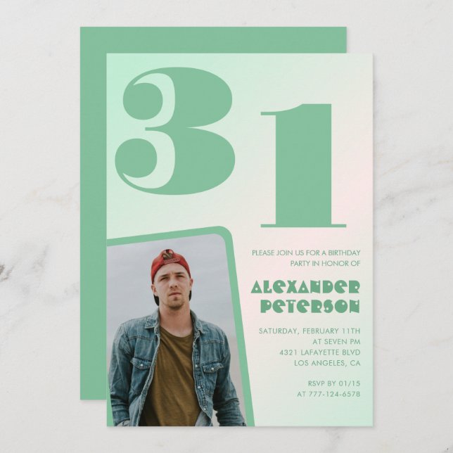 Grüner Gradient 31. Geburtstag Einladungen Boy Fot (Vorne/Hinten)
