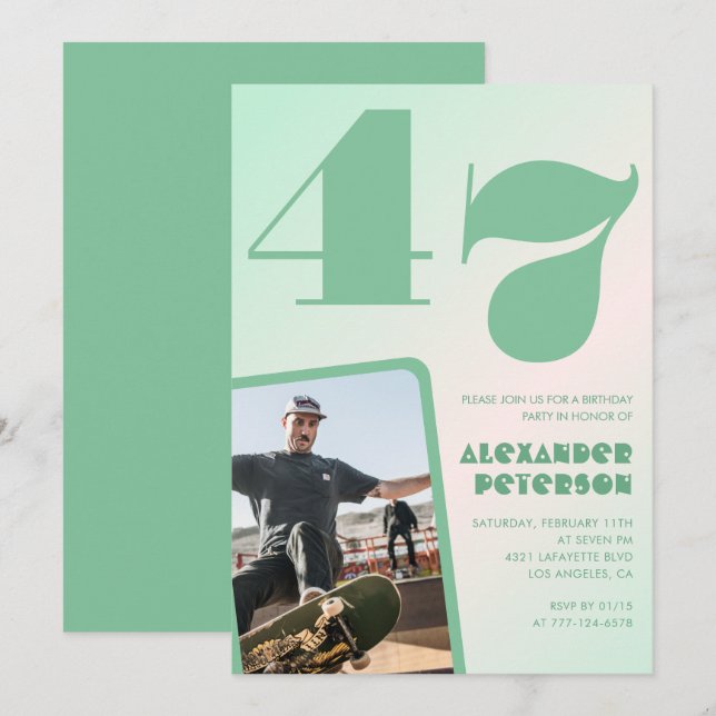 Grüner Gradient 47. Geburtstag Einladungen Boy Fot (Vorne/Hinten)