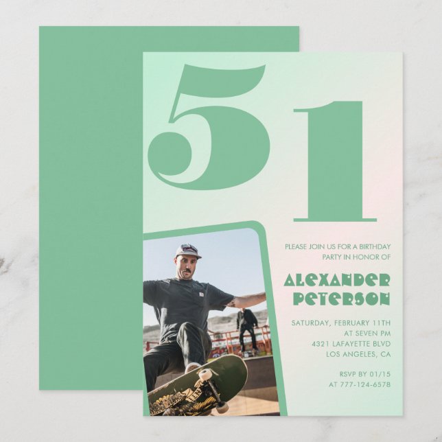 Grüner Gradient 51. Geburtstag Einladungen Boy Fot (Vorne/Hinten)
