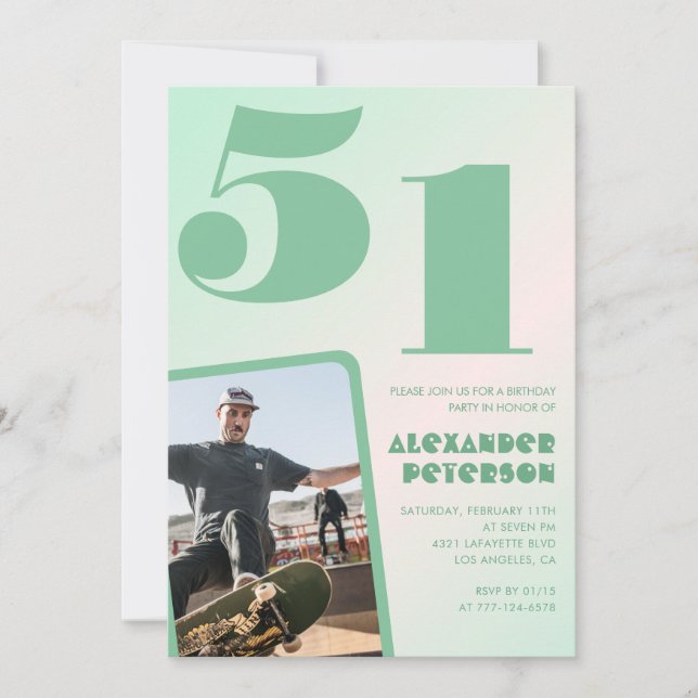 Grüner Gradient 51. Geburtstag Einladungen Boy Fot (Vorderseite)