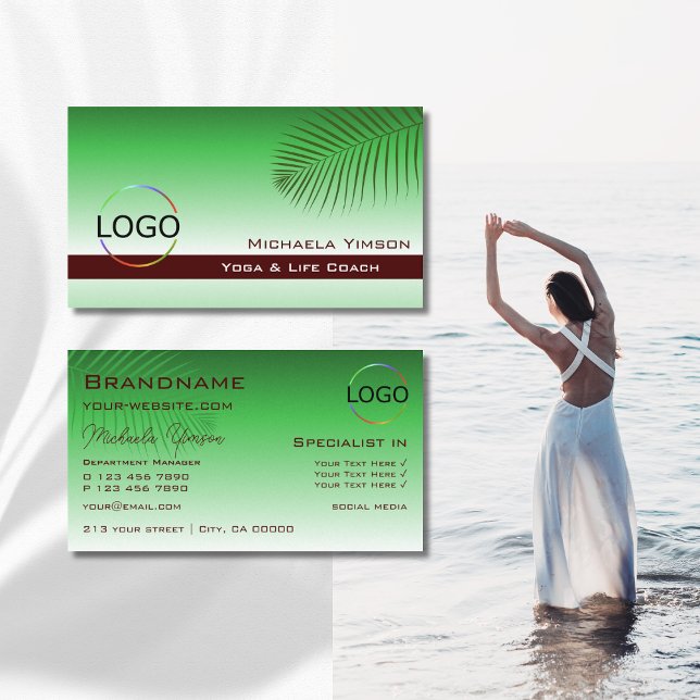 Grüner Gradient Palmblätterleder mit Beruflichem L Visitenkarte (Von Creator hochgeladen)