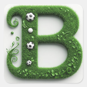 Grüner Gras-Buchstabe-B-Topiarie mit Fußball Quadratischer Aufkleber