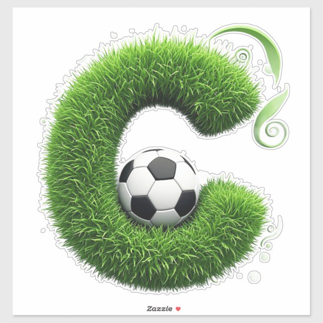 Grüner Gras-Buchstabe C-Topiar mit Fußball Aufkleber (Blatt)
