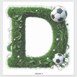 Grüner Gras-Buchstabe D-Topiaire mit Fußball Aufkleber