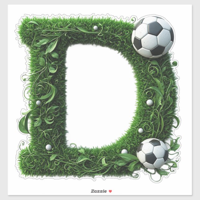 Grüner Gras-Buchstabe D-Topiaire mit Fußball Aufkleber (Blatt)