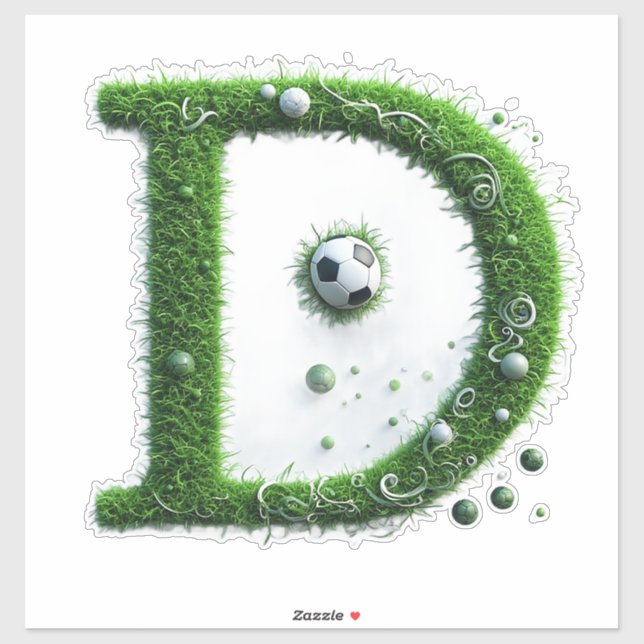Grüner Gras-Buchstabe D-Topiaire mit Fußball Aufkleber (Blatt)