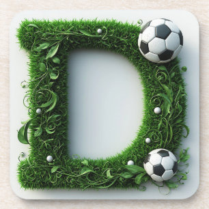 Grüner Gras-Buchstabe D-Topiaire mit Fußball Getränkeuntersetzer
