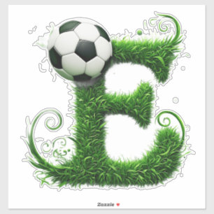 Grüner Gras-Buchstabe E-Topiarie mit Fußball Aufkleber