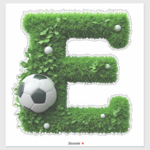 Grüner Gras-Buchstabe E-Topiarie mit Fußball Aufkleber