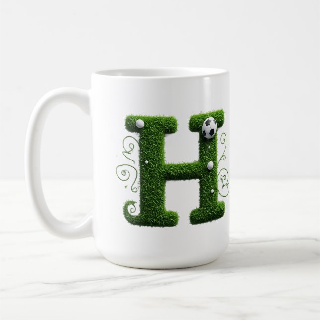 Grüner Grasbuchstabe H mit Fußball Kaffeetasse (Links)