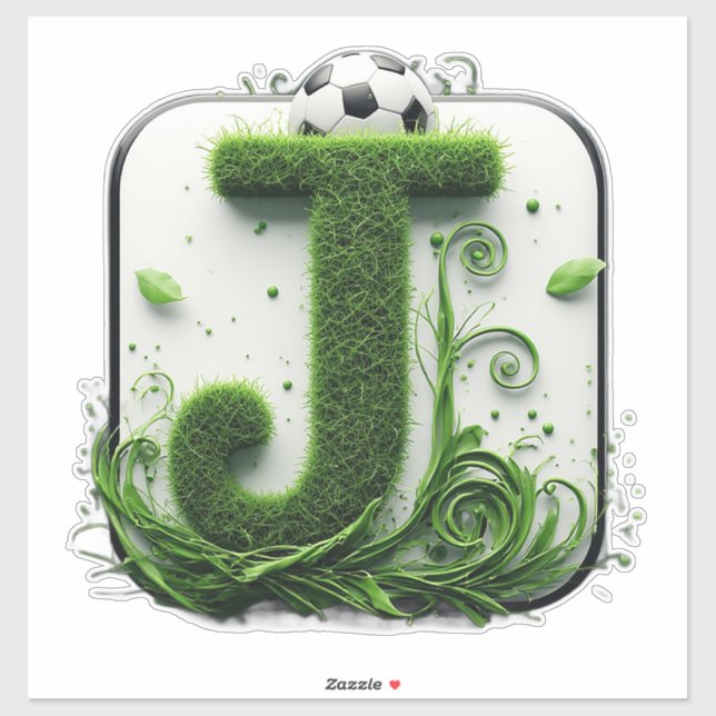 Grüner Grasbuchstabe J mit Fußball Aufkleber (Blatt)