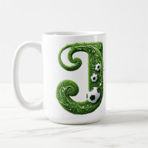 Grüner Grasbuchstabe J mit Fußball Kaffeetasse