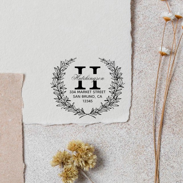 Grüner handgezeichnet Blumenreath | RÜCKSENDEADRES Permastempel (Von Creator hochgeladen)