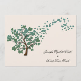 Grüner Herzbaum auf Elfenbeinhochzeit Einladung