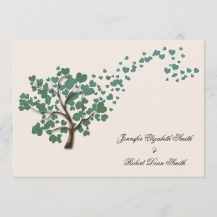 Grüner Herzbaum auf Elfenbeinhochzeit Einladung