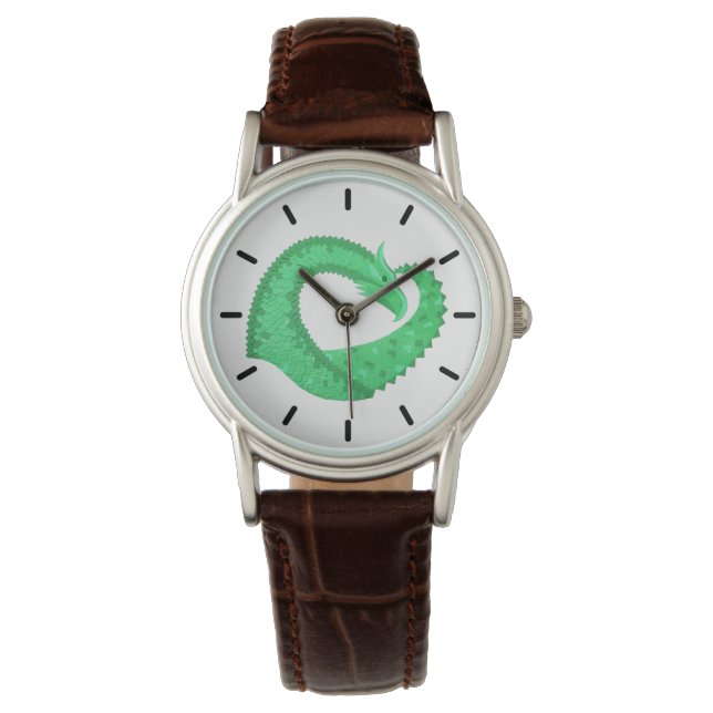 Grüner Herzdrache auf Weiß Armbanduhr (Vorderseite)