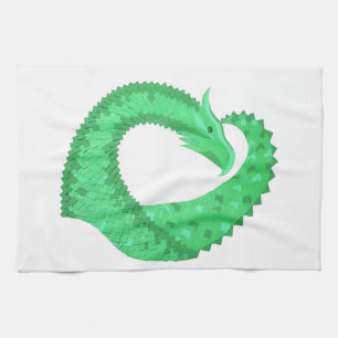 Grüner Herzdrache auf Weiß Handtuch