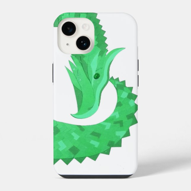Grüner Herzdrache auf Weiß iPhone Hülle (Rückseite)