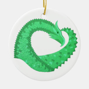 Grüner Herzdrache auf Weiß Keramik Ornament