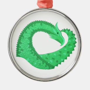 Grüner Herzdrache auf Weiß Ornament Aus Metall