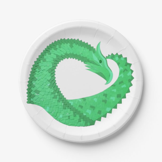 Grüner Herzdrache auf Weiß Pappteller (Vorderseite)