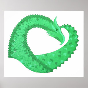 Grüner Herzdrache auf Weiß Poster