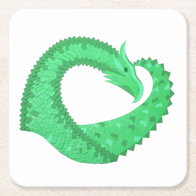 Grüner Herzdrache auf Weiß Rechteckiger Pappuntersetzer (Vorderseite)