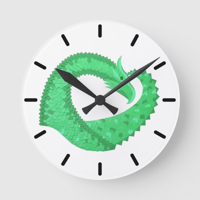 Grüner Herzdrache auf Weiß Runde Wanduhr (Vorderseite)
