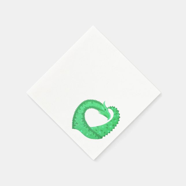 Grüner Herzdrache auf Weiß Serviette (Ecke)